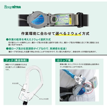 注文コード:06154658,06155742,06157817,06163469 胴ベルト型”2wayリトラ”(2way巻取式ランヤード) スタンダードタイプ - ツヨロン(藤井電工)