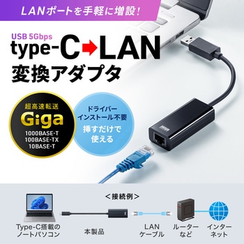 注文コード:06835216 USB変換アダプタ USB3.2 TypeC-LAN 1Gbps - サンワサプライ