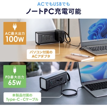 注文コード:06835250 モバイルバッテリー USB PD対応 AC100W/PD65W - サンワサプライ
