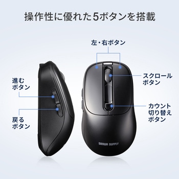 注文コード:06835268 ブルーLEDマウス Bluetooth 5.4/ワイヤレス 静音充電式液晶付き - サンワサプライ