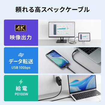 注文コード:06835311 USB TypeCケーブル USB 10Gbps PD100W映像出力対応 - サンワサプライ