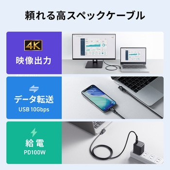 注文コード:06835496 USB TypeCケーブル USB 10Gbps PD100W映像出力対応 - サンワサプライ