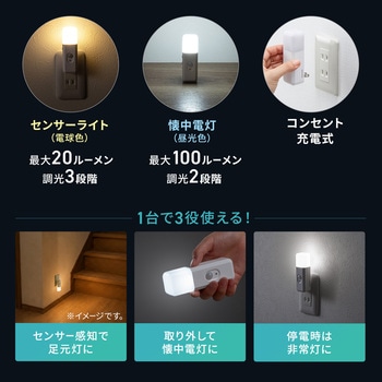 注文コード:06835767 LEDライト 人感明暗センサー付き 充電式 - サンワサプライ