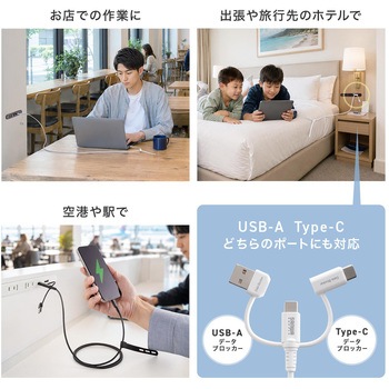 注文コード:06835916 USB TypeCケーブル データブロッカーアダプタ付き PD60W対応 - サンワダイレクト