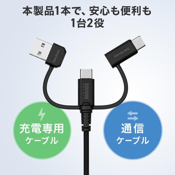 注文コード:06835916 USB TypeCケーブル データブロッカーアダプタ付き PD60W対応 - サンワダイレクト
