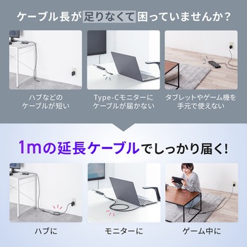 注文コード:06836406 USB TypeC延長ケーブル USB 5Gbps PD100W対応 - サンワダイレクト