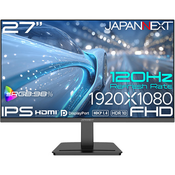 注文コード:06838759 液晶ディスプレイ 27型/1920×1080/HDMI×1、DP×1/ブラック/スピーカー有/2年保証 - JAPANNEXT