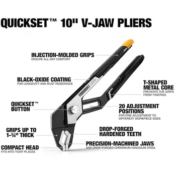 注文コード:06864616 Vジョー型QUICKSETウォーターポンププライヤー 10in - TOUGH BUILT