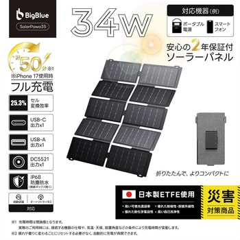 注文コード:06874319 超軽量・高効率太陽光充電器 34W SolarPowa35 F35 - Bigblue Tech(ビッグブルーテック)