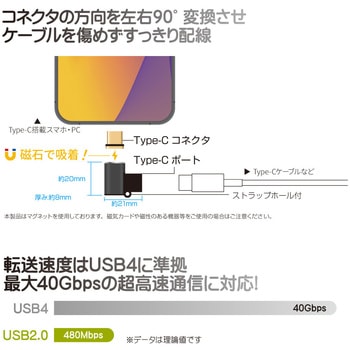 注文コード:07028511 Type-C変換アダプター マグネット式 水平L型(オス‐メス) PD100W FUSB-CCMA012FL - フリーダム