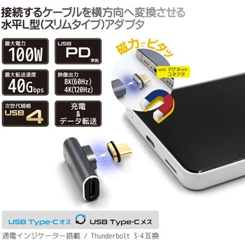 注文コード:07028599 Type-C変換アダプター マグネット式 水平L型 SLIM(オス‐メス) PD100W FUSB-CCMA013SL - フリーダム