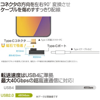 注文コード:07028599 Type-C変換アダプター マグネット式 水平L型 SLIM(オス‐メス) PD100W FUSB-CCMA013SL - フリーダム