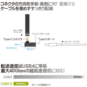 注文コード:07028800 Type-C変換アダプター 垂直L型(オス-メス) PD EPR240W FUSB-CCA05S - フリーダム