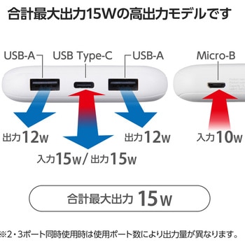 注文コード:08766549,08766540,08766506 モバイルバッテリー 10000mAh 大容量 入力(Type-C×1 micro-B×1) 出力(Type-C×1 USB-A×2) ケーブル付属 - エレコム