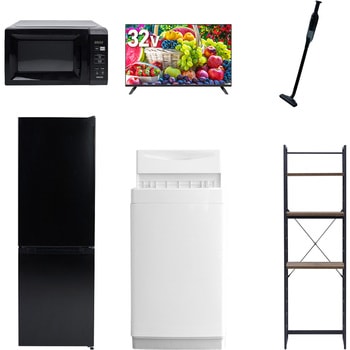 注文コード:09924489 【家電セット】6点セット (6kg洗濯機 157L冷蔵庫 電子レンジ 32型液晶テレビ 軽量クリーナー 家電収納ラック) YAMAZEN(山善)