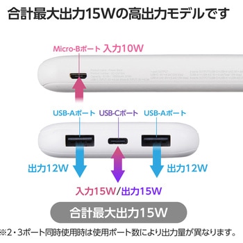 注文コード:11485568,11485559,11485550 モバイルバッテリー 10000mAh 大容量 薄型 入力(Type-C×1 micro-B×1) 出力(Type-C×1 USB-A×2) - エレコム