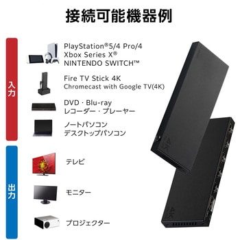 注文コード:12252531 HDMI切替器 5入力1出力 セレクター 4K 60Hz HDMI2.0b 手動/自動 切り替え リモコン付き - エレコム