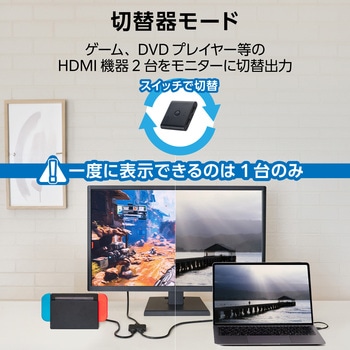 注文コード:12326591 HDMI切替器 分配器 2入力1出力/1入力2出力 双方向切替 セレクター 4K 60Hz HDMI2.0b 手動 切り替え器 - エレコム