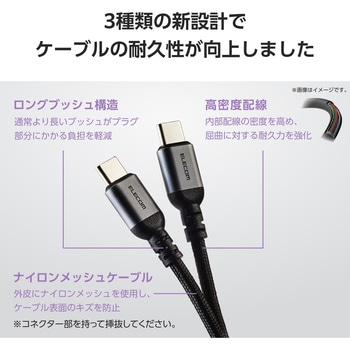 注文コード:12327336,12327345 タイプCケーブル 【USB Type C to C】 PD 100W 急速充電 高耐久 ナイロンメッシュ アルミコネクタ - エレコム
