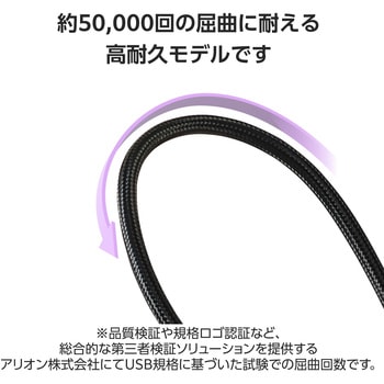 注文コード:12327336,12327345 タイプCケーブル 【USB Type C to C】 PD 100W 急速充電 高耐久 ナイロンメッシュ アルミコネクタ - エレコム