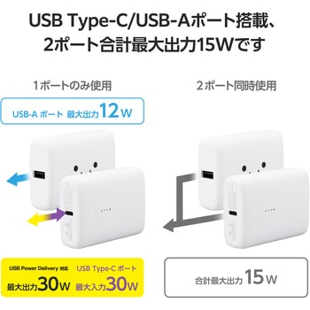注文コード:12544397 モバイルバッテリー 10000mAh 大容量 小型 PD 30W 入出力(USB Type-C×1) 出力(USB-A×1) 2台同時充電可 - エレコム