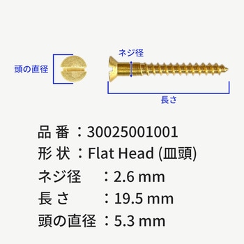 注文コード:13597197 GALLUP(ギャラップ) Brass Products ブラススクリュー フラットヘッド M3×20mm(皿頭)20本パック Brass Products(ブラス・プロダクツ)