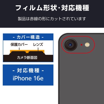 注文コード:17151989 iPhone 17e / 16e カメラフィルム ガラス カメラ全体保護 高透明 表面硬度10H 指紋防止 飛散防止 - エレコム