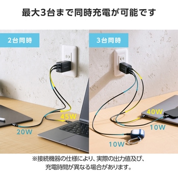 注文コード:20212109,20212118 充電器 USB Type-C 高速充電 PD 67W / PPS対応 3ポート ( USB-C ×3 ) GaN II採用 - エレコム