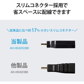 注文コード:21491534 HDMI変換アダプタ 【Micro HDMI(タイプD)オス - HDMI(タイプA)メス】 4K 60P スリムコネクタ - エレコム