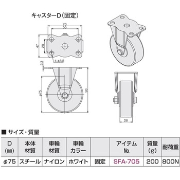 キャスターD(固定)Φ75ナイロン SUS(エスユーエス)