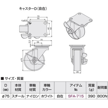 キャスターD(自在)Φ75ナイロン SUS(エスユーエス)