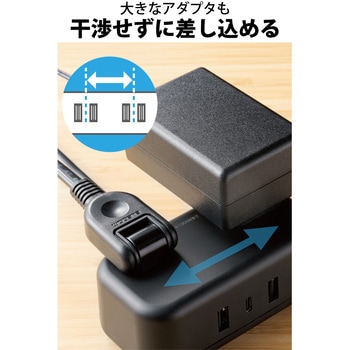 注文コード:24823017,24823026 電源タップ 延長コード 2個口 1.5m USB付 (コンセント×2 Type C×1 USB A×2) PD対応 雷ガード ほこり防止シャッター - エレコム