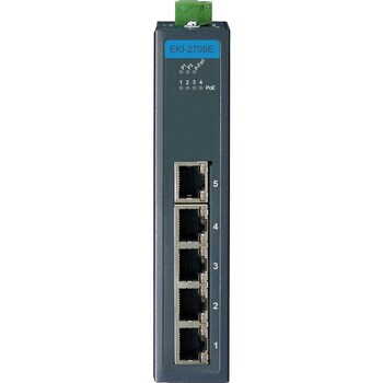 EKI-2705E-1GPI / 4FE PoE+1GE, 非管理型・産業用PoEスイッチ, IEEE802.3af/at, 24~48VDC, -40~75℃