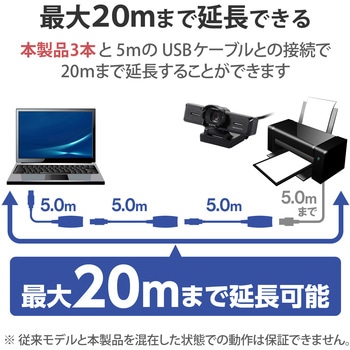 注文コード:25707607 USBケーブル 延長コード 5m USB 2.0 (USB-A オス-USB-A メス) 最大20mまで接続延長可 - エレコム