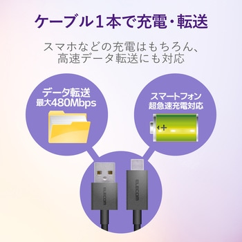 注文コード:43607157,43607209 USBケーブル A-C USB2.0 難燃性 タイプC スマートフォン タブレット - エレコム