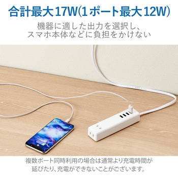 注文コード:46283467,46283458 電源タップ 延長コード 2個口 2P USB付 (コンセント×2 USB A×4 合計3.4A) ほこり防止シャッター USBタップ - エレコム