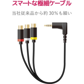 注文コード:46284009 ビデオケーブル 変換 ミニピンプラグ(L型)-RCAピンジャック×3 映像ケーブル 15cm ブラック - エレコム