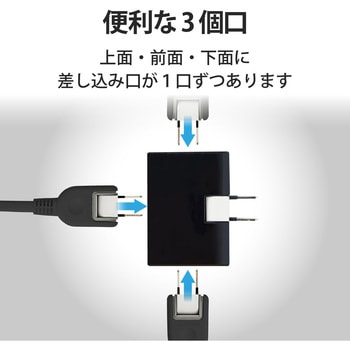 注文コード:49322927,49322936 電源タップ 3個口 2P 薄型 スイングプラグ トリプルタップ 分配タップ コンセント - エレコム