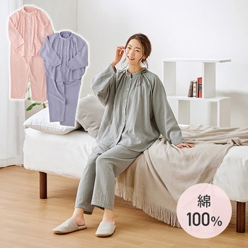 注文コード:51710200,51710209,51710218,51710227,51710236,51710245 綿100% ダブルガーゼ うるふわパジャマ - メイダイ