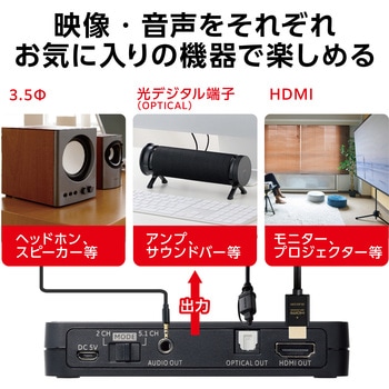 注文コード:53039107 HDMI音声分離機 光デジタル アナログ 4K60Hz オーディオ PS4/PS5/switch対応 HDMI2.0 - エレコム