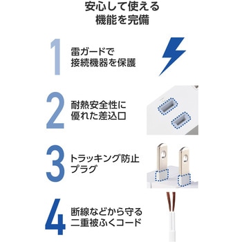 注文コード:58762527 電源タップ 延長コード 3個口 USB付 (コンセント×3 Type C×1 USB A×2) 雷ガード ほこり防止シャッター - エレコム