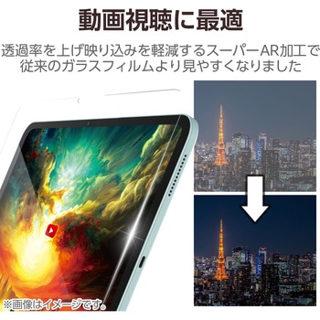 注文コード:60162466 iPad A16 11インチ iPad 第10世代 10.9インチ ガラスフィルム 超透明 光反射軽減 貼り付けツール付 表面硬度10H - エレコム