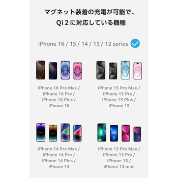 注文コード:60163139,60163130,60163121 ワイヤレス充電器 マグネット式 Qi2 15W 高速充電 コンパクト 【Magsafe対応iPhone/Qi2規格対応スマホ等】 - エレコム