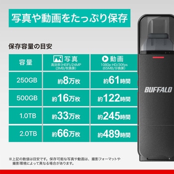 注文コード:60222185 USB3.2(Gen2)Type-C/Aコネクター両対応中低速帯スティック250GBブラック BUFFALO(バッファロー)