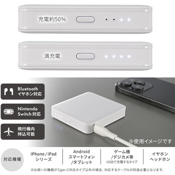 注文コード:60224136 モバイルバッテリー 5000mAh PD20W急速充電対応 小型軽量 オーム電機
