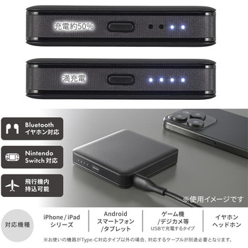 注文コード:60224145 モバイルバッテリー 5000mAh PD20W急速充電対応 小型軽量 オーム電機