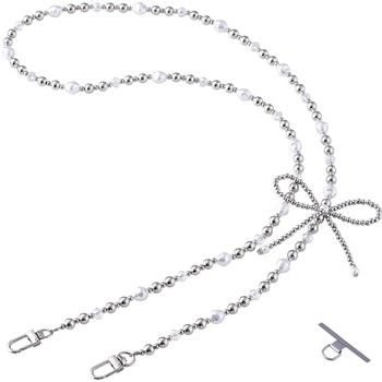 注文コード:60618455 スマホストラップ リボンパールビーズ ショルダー 首掛け ストラップホルダーシート付 iPhone/Android対応 エレコム