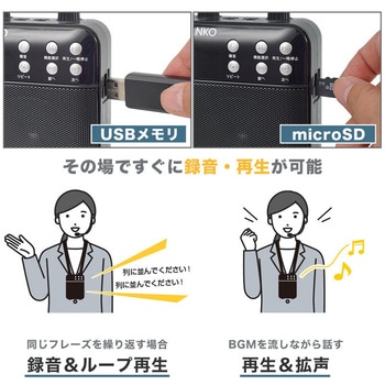 注文コード:60665861 その場で録音再生できる多機能ポータブル拡声器 サンコー