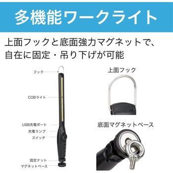 注文コード:61254728 LEDワークライト スリム 充電式 底面マグネット付き HMD WORKS