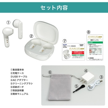 注文コード:61513378 集音器 イヤリスチャージ イヤホン型両耳 充電式 デジタル式 両耳密閉タイプ 電池交換不要 自動で電源ON 5段階音量調節 ELPA